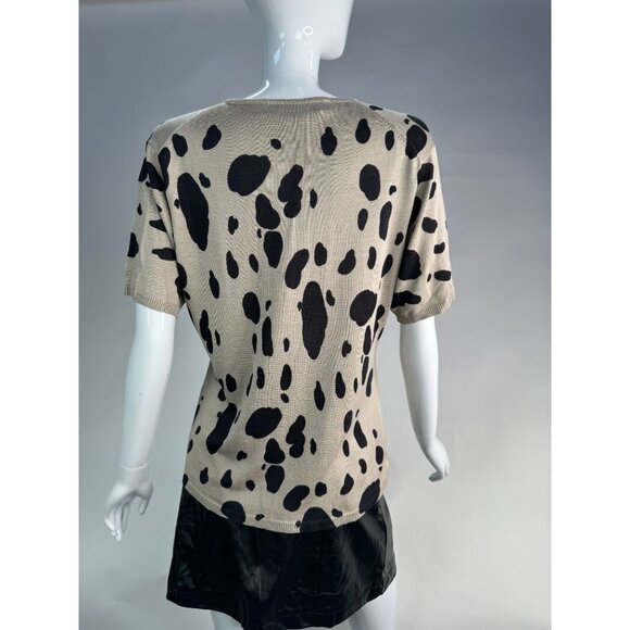 Joseph A. Silk Polka Dot Sweater Beige & Black Size L 100% Silk Women's Short Sl - Picture 16 of 16